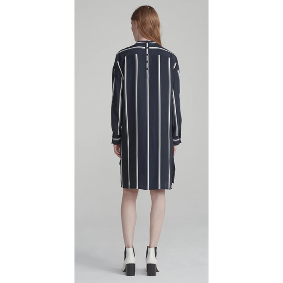 RAG & BONE NEW Jacklin Asymmetric Oversized Silk Dress Navy Stripe M $495 - Picture 3 of 13